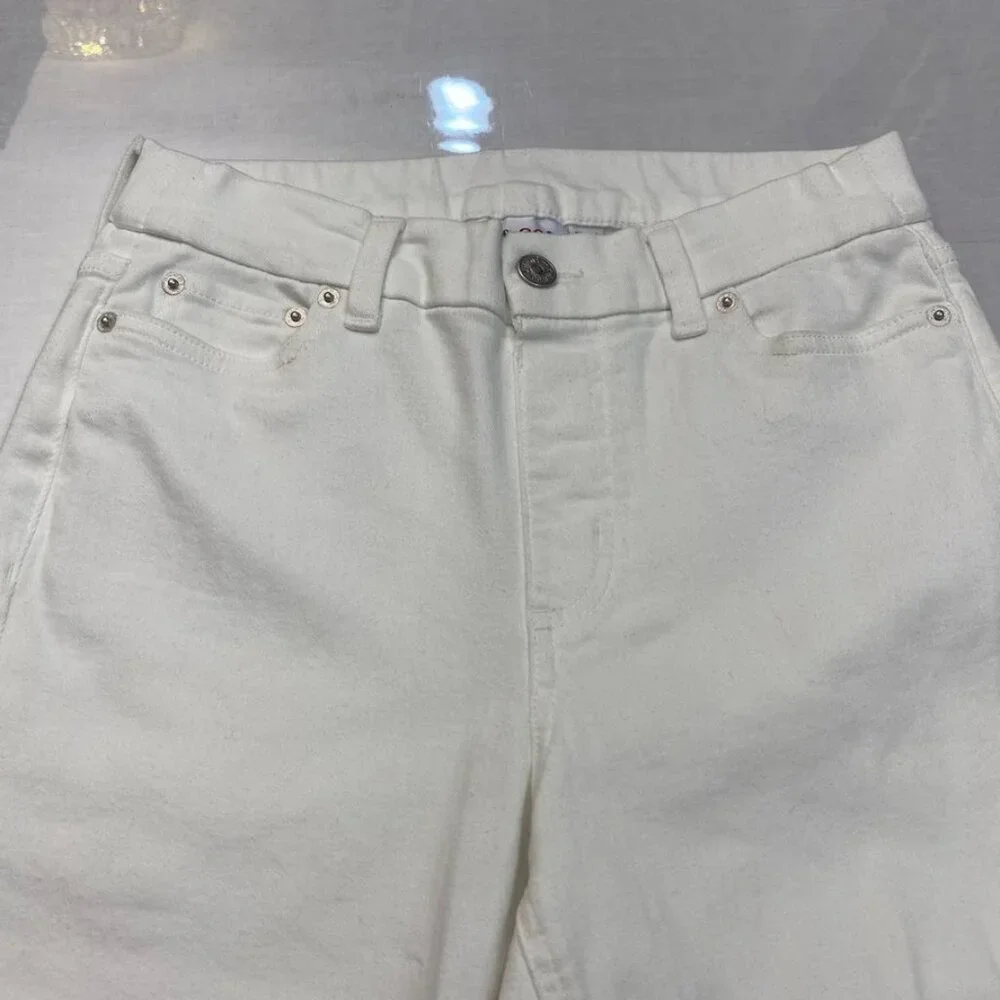 Denim & Co White High Rise Crop Jeans Raw Frayed Hem Size 4